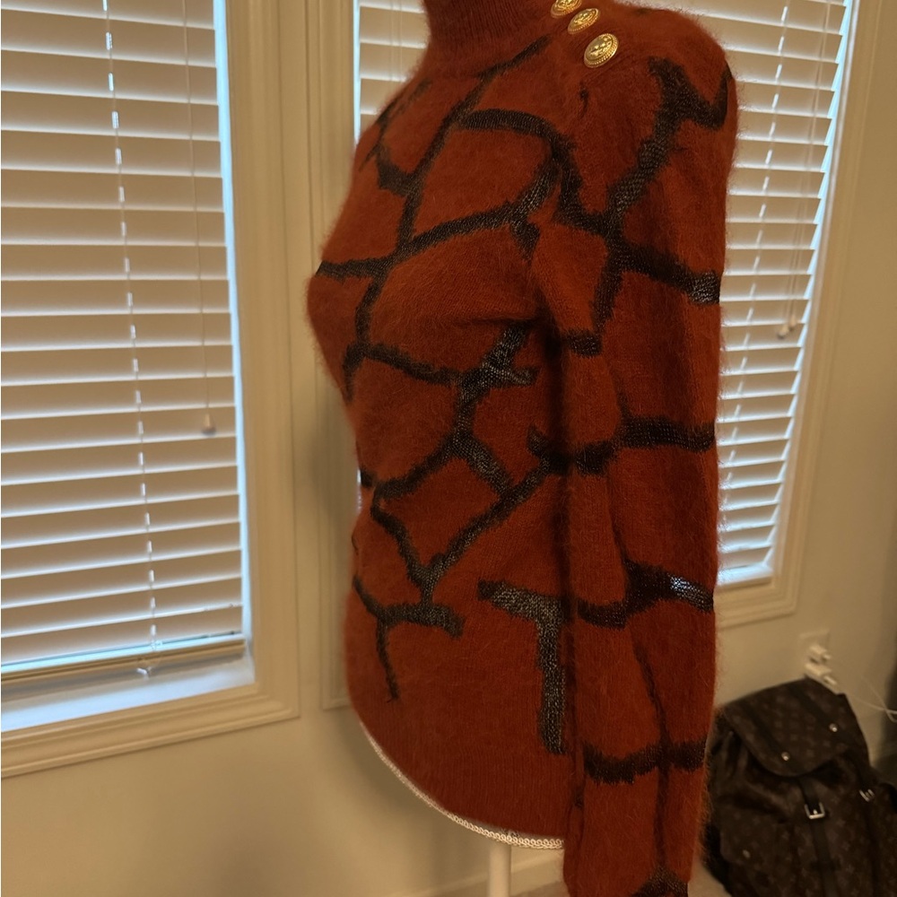 Balmain Rust-burnt orange and Black Patterned Turtleneck Sweater size 38 - Picture 12 of 12